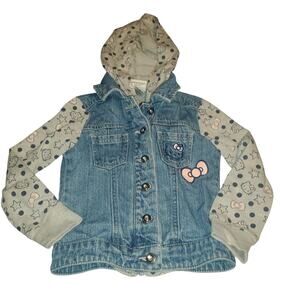 Hello Kitty Toddler Size 4 Denim Sweatshirt Hooded Jacket Buttons Embroidery